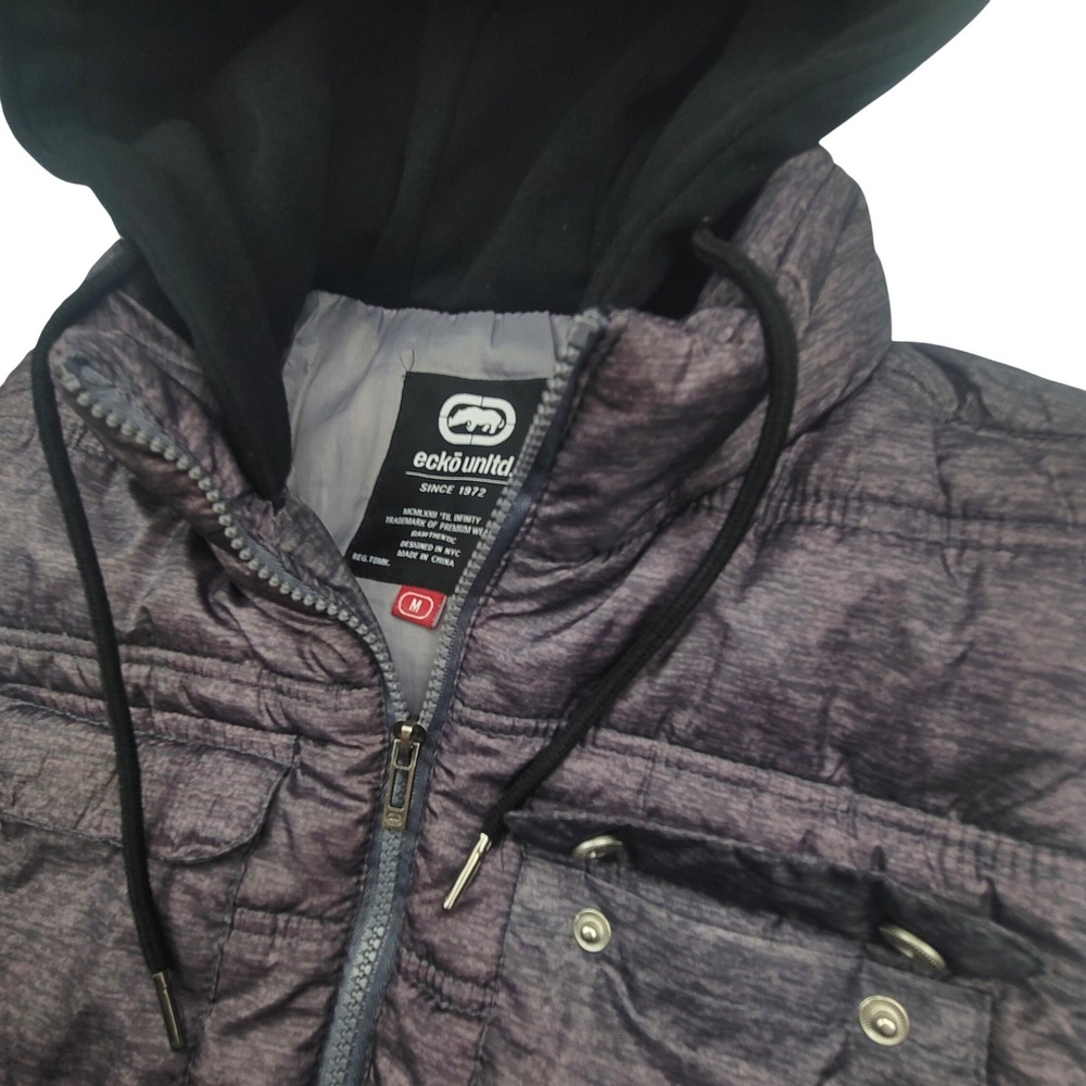 Ecko Unltd Mens Purple Puffer Vest With Hoodie Size Medium‎ Outdoors